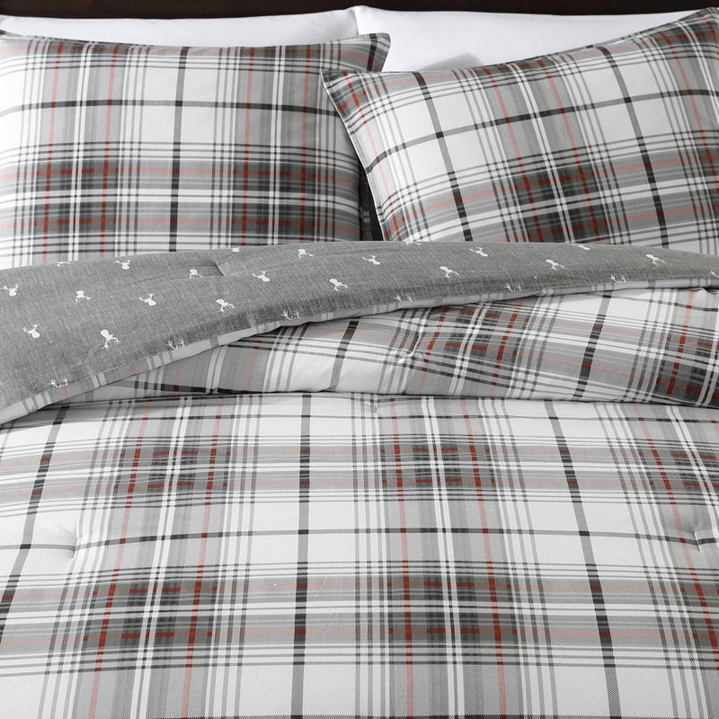 Eddie Bauer - King Comforter Set, Reversible Cotton Bedding with Matching Shams, Plaid Home Decor (Alder Red/Grey, King) - Image 2